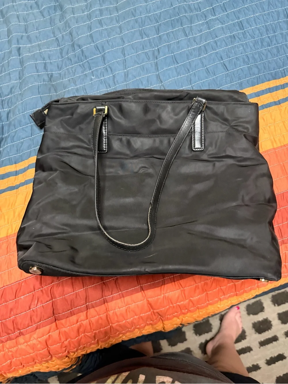 Michael Kors Black Nylon Tote with Gold MK Charm